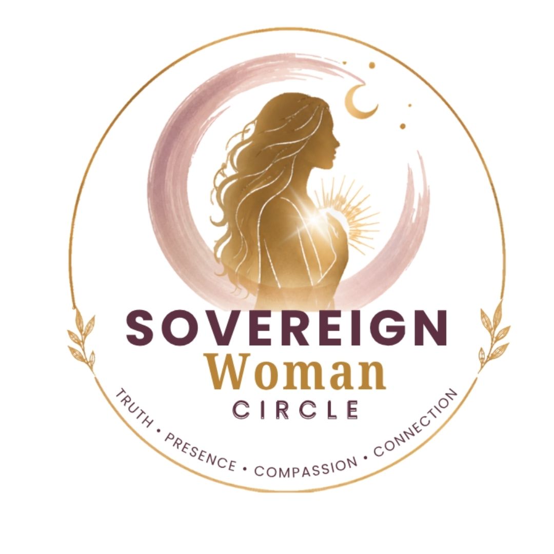Sovereign Woman Circle Logo | Women’s Online Community Primary Sovereign Woman Circle logo featuring a golden woman, crescent moon and the words Truth, Presence, Compassion and Connection.